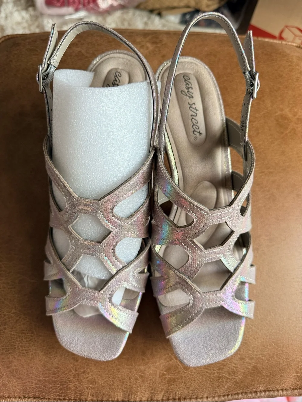 easy street Iridescent Strappy Slingback Heels
